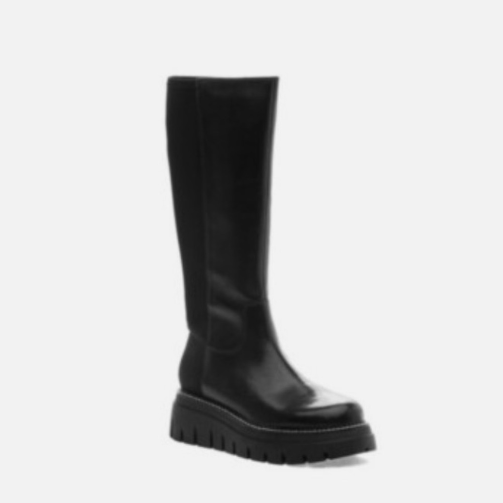 J/Slides Tyrone Leather Knee-High Side Zip Boots Black
